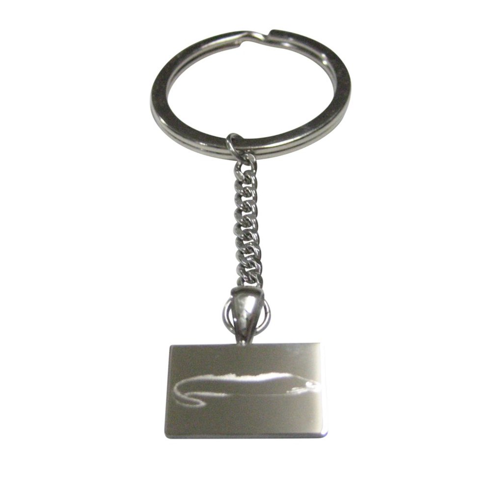 Silver Toned Rectangular Etched Moray Eel Fish Pendant Keychain